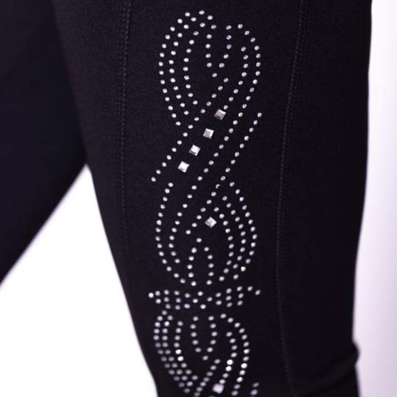 High-Waisted & Mash Panel & Rhinestoned Leggings with Side Pockets Black - Picture 7 of 7